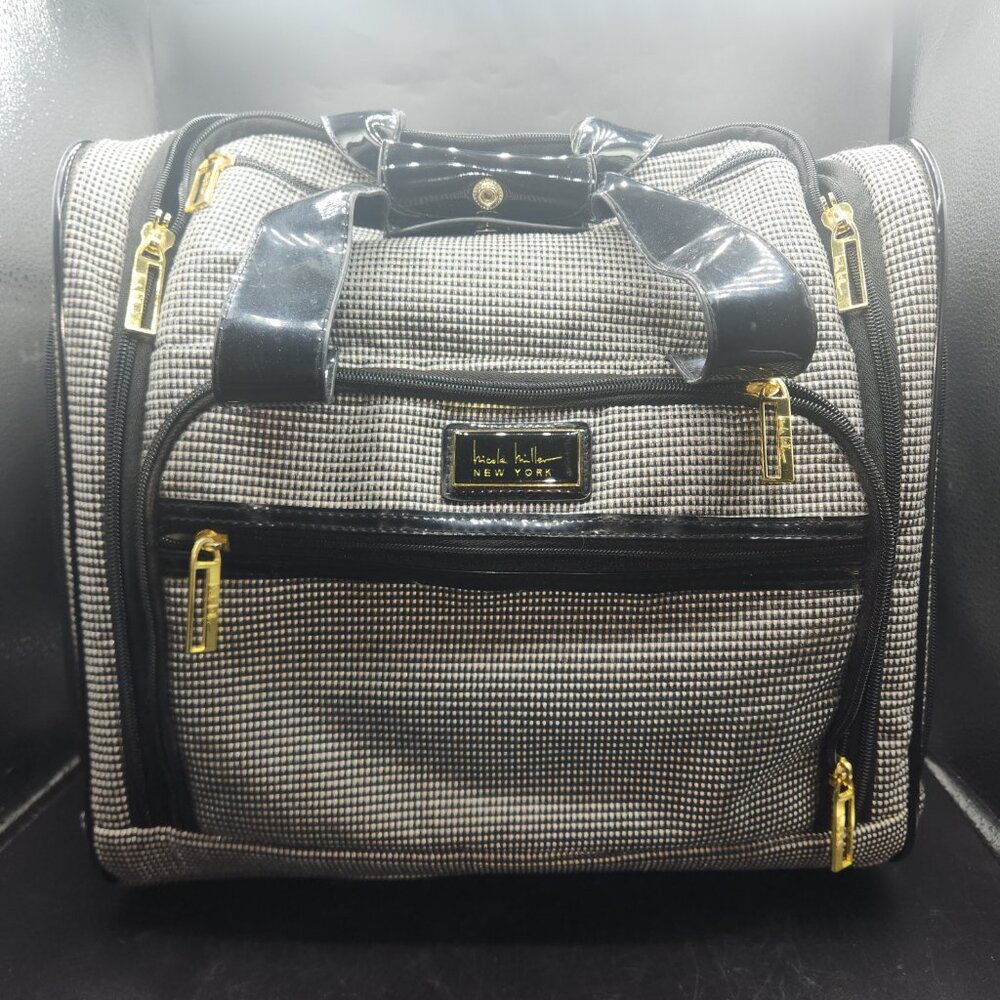 Nicole Miller Black and White Underseat Wheeled Bag Luggage 15" - Picture 2 of 14